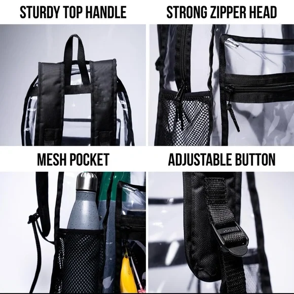 Clear Backpacks For School Large Black Clear Bookbag Lot Of 12 Units - Picture 3 of 9